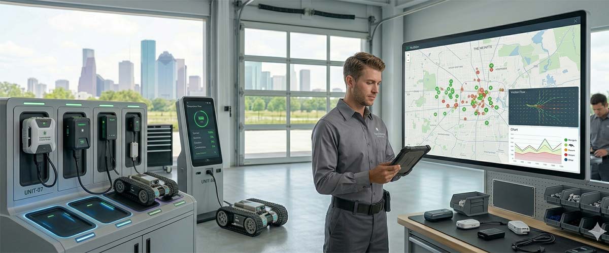 A Houston-based Pest Control technician using technology to identify pest hotspots