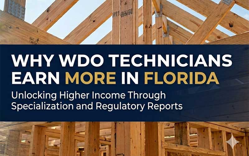 Timber construction at risk from termites, showing Why WDO Technicians earn more in Florida because of the risks