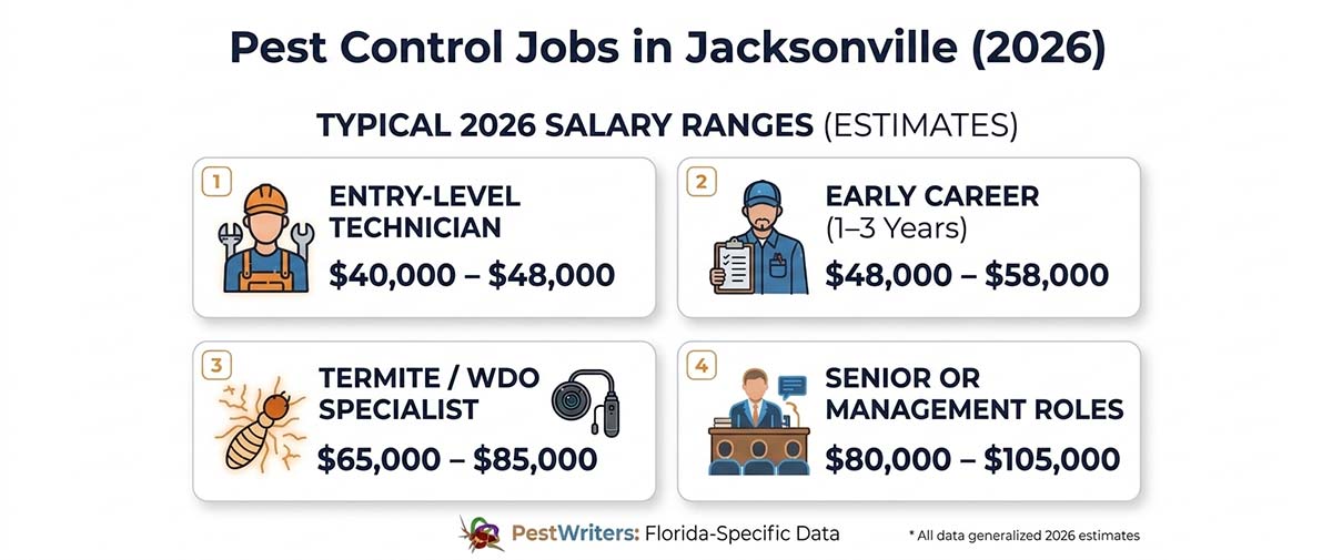 Infographic showing 2026 pest control technician salaries in Jacksonville