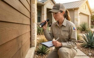 Pest control technician doing practical test for her exam with no text on the image